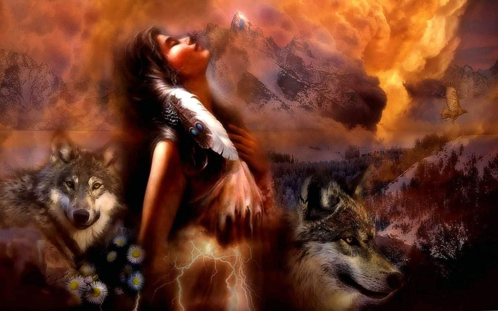 Native American Wolf Spirit Wallpaper Image 1