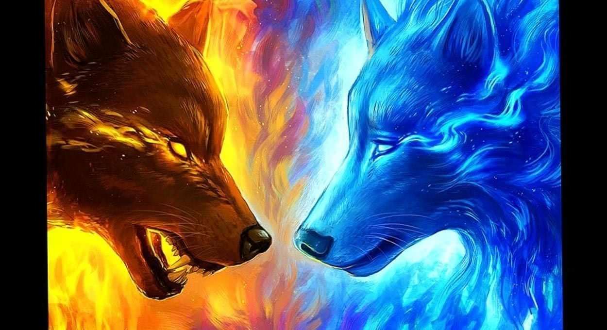 Wallpaper Wolves Fire And Ice