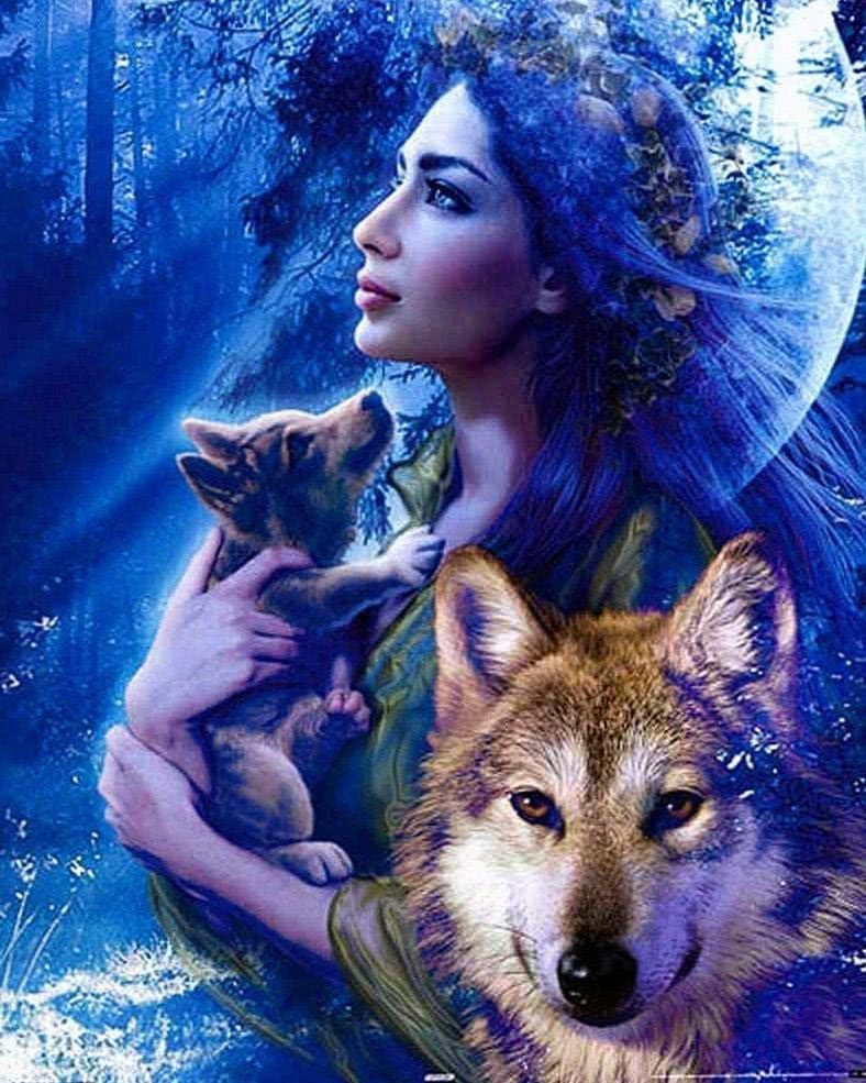 Frau Und Wolf Wallpaper Image 1