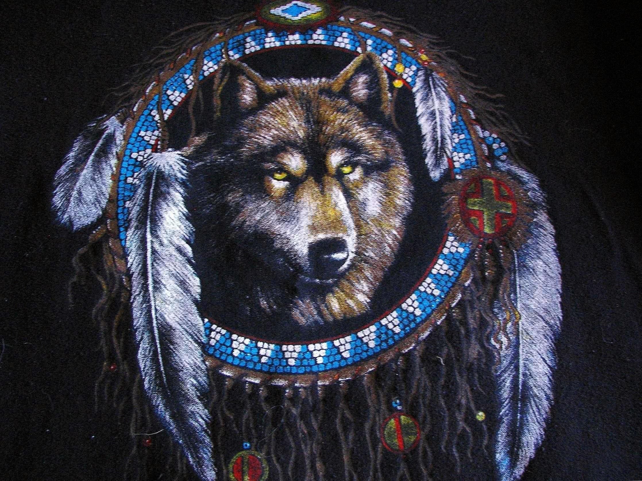 Native American Wolf Wallpaper Image 1