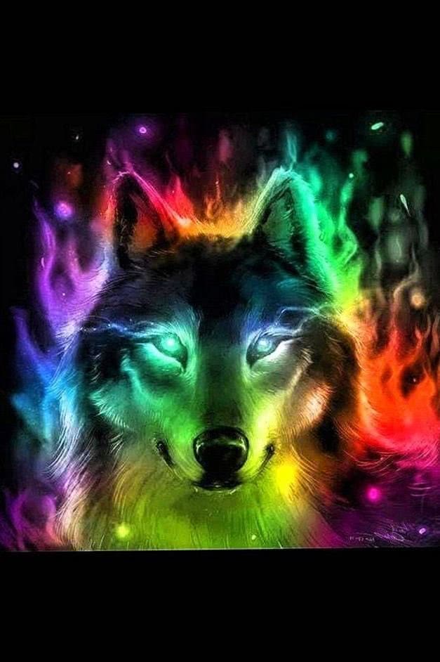 wolf wallpaper rainbow background image 2