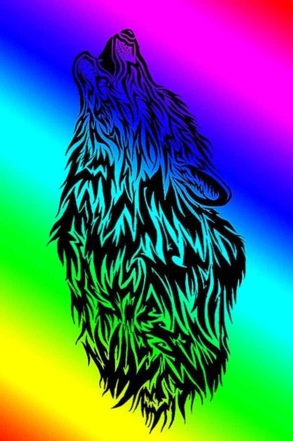 wolf wallpaper rainbow background image 5