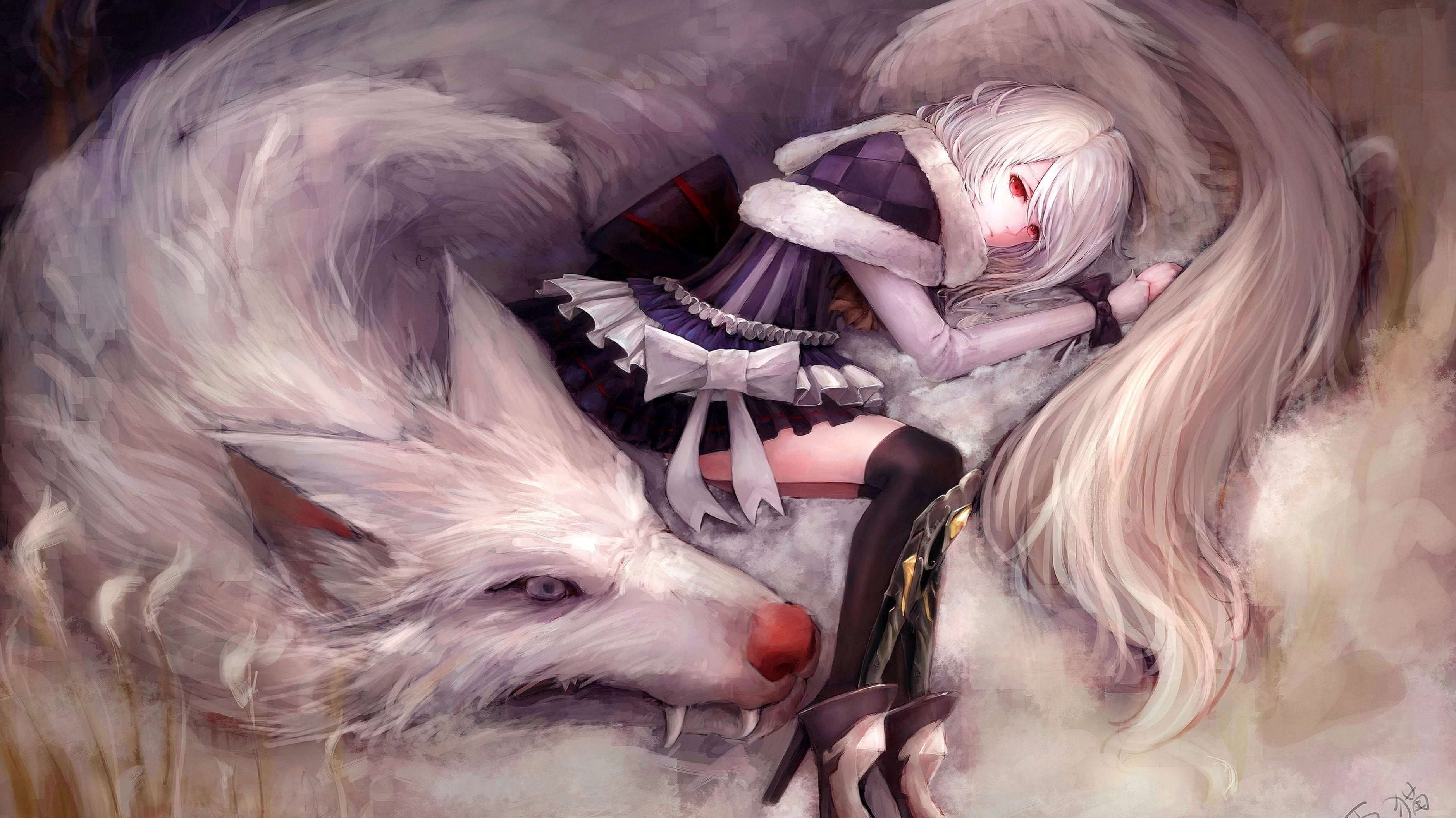 Wallpaper Fantasy Girl And Wolf Image 1