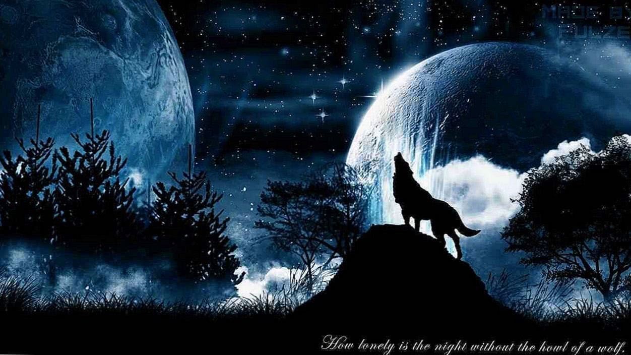 the wolf and the moon wallpaper hd background image 2